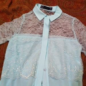 Zara Tops - REDUCED Mint Zara top w/ lace appliqué Zara Tops - REDUCED Mint Zara top w/ lace appliqué