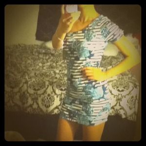 Dresses & Skirts - NWT Striped 1Shoulder Blue Floral Dress Dresses & Skirts - NWT Striped 1Shoulder Blue Floral Dress