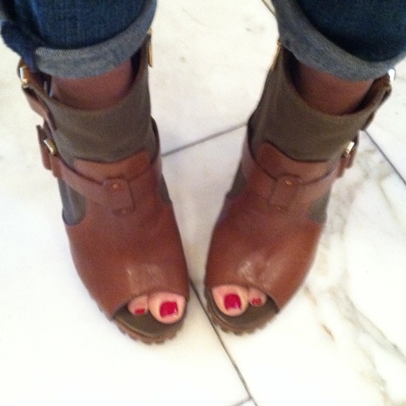 Tory Burch Boots - Open Toe Booties w/Lug Sole Tory Burch Boots - Open Toe Booties w/Lug Sole