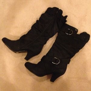 Shoes - Suede buckle kitten heel boots in black size 7 Shoes - Suede buckle kitten heel boots in black size 7