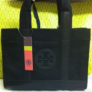 Tory Burch canvas with Leather Trim shopper tote. Tory Burch canvas with Leather Trim shopper tote.