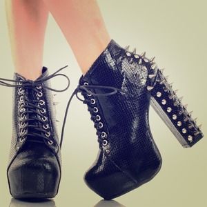 Black Spiked Lace Up Ankle Booties Black Spiked Lace Up Ankle Booties