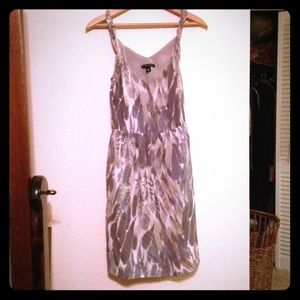 Feather watercolor gray print sheer dress. Feather watercolor gray print sheer dress.