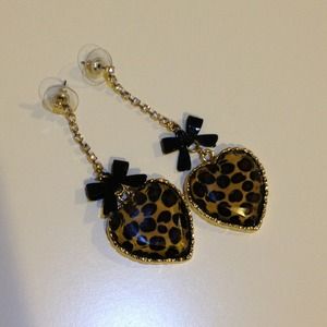 Betsey Johnson Jewelry - Betsey Johnson leopard heart black bow earrings! Betsey Johnson Jewelry - Betsey Johnson leopard heart black bow earrings!