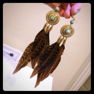 H&M Jewelry - Feather & turquoise statement earrings from H&M! H&M Jewelry - Feather & turquoise statement earrings from H&M!