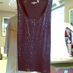Sequin-embellished fitted tank top. Sequin-embellished fitted tank top.