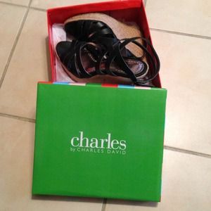 Charles by Charles David Rum Wedge Sandal-Black Charles by Charles David Rum Wedge Sandal-Black