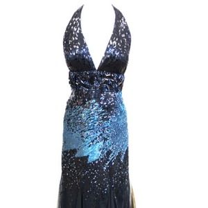 Jovani Black Beaded Dress with Teal Blue Sequins Jovani Black Beaded Dress with Teal Blue Sequins