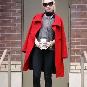Red long wool coat
