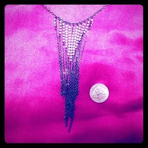 Fringe Necklace with baby pink stones & dark chain Fringe Necklace with baby pink stones & dark chain