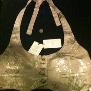 Valentino R.E.D. Gold Satin Brocade Cropped Vest Valentino R.E.D. Gold Satin Brocade Cropped Vest