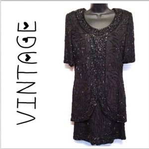 Vintage Black Bead Formal Dress 34 bust prom Vintage Black Bead Formal Dress 34 bust prom