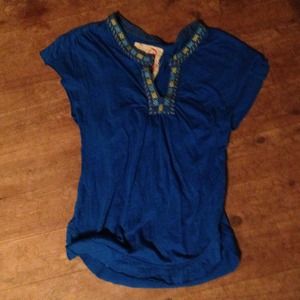 Free People cerulean blue top w/ detailed collar Free People cerulean blue top w/ detailed collar