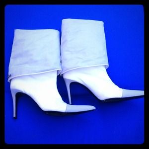 Chanel from Neimans fold over white and grey boots Chanel from Neimans fold over white and grey boots