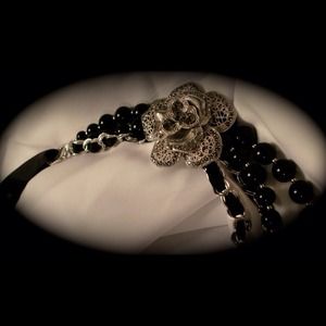 Black Necklace with flower and crystals Black Necklace with flower and crystals