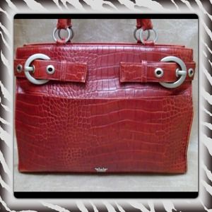 Sale -Red Croc Elaine Turner Leather Handbag Purse Sale -Red Croc Elaine Turner Leather Handbag Purse