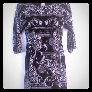 Cache Black & White Baroque Print Dress Cache Black & White Baroque Print Dress