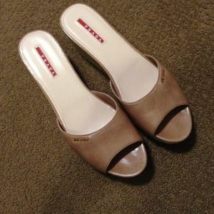Prada Camel Wedge Slides, New/Never Worn, size 41 Prada Camel Wedge Slides, New/Never Worn, size 41