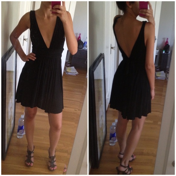 SOLD!! Deep plunge open back backless black dress One size from Nazak's