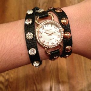 Accessories - Black Wrap Watch with Rose Gold & Rhinestones Accessories - Black Wrap Watch with Rose Gold & Rhinestones