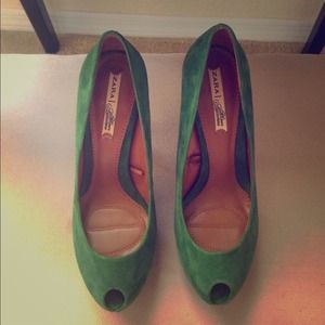 Zara Heels - green suede with gold heels Zara Heels - green suede with gold heels
