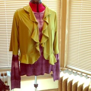 Lemmie for Nina Leonard Sweaters - Green Ruffle Cardigan. 🚩Runs Small🚩 Lemmie for Nina Leonard Sweaters - Green Ruffle Cardigan. 🚩Runs Small🚩