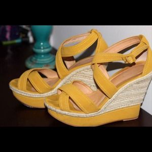 Aldo bright yellow strappy wedges Aldo bright yellow strappy wedges