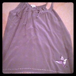 Joie grey silk top with embroidered hummingbird. Joie grey silk top with embroidered hummingbird.