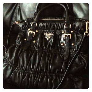 Prada nappa gaufre ruched leather tote bag -black Prada nappa gaufre ruched leather tote bag -black