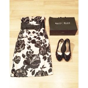 Champagne & black rose strapless cocktail dress Champagne & black rose strapless cocktail dress