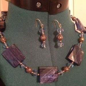 Cobalt blue & bronze necklace & earrings Cobalt blue & bronze necklace & earrings