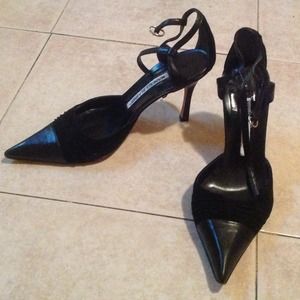 Manolo Blahnik Suede & Leather Ankle Strap Pumps Manolo Blahnik Suede & Leather Ankle Strap Pumps