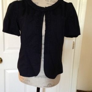 Loft Navy Cropped Sz 8 ruffled pin tucked jacket Loft Navy Cropped Sz 8 ruffled pin tucked jacket