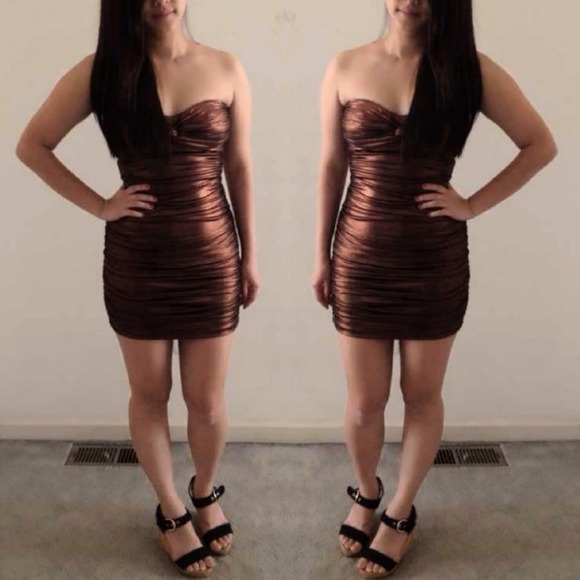 bebe Dresses & Skirts - Bebe Strapless Metal Shininess Dress bebe Dresses & Skirts - Bebe Strapless Metal Shininess Dress