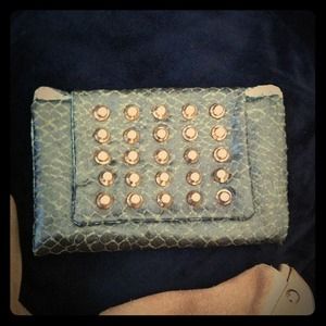 Green snakeskin wallet/clutch with gold studs Green snakeskin wallet/clutch with gold studs