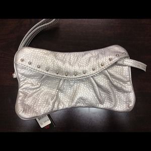 Silver metallic clutch / wristlet with studs Silver metallic clutch / wristlet with studs
