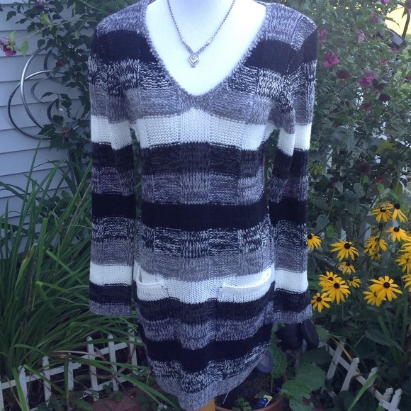 Ultra Flirt Dresses & Skirts - Black/Gray/ivory Multi Sweater Dress Ultra Flirt Dresses & Skirts - Black/Gray/ivory Multi Sweater Dress