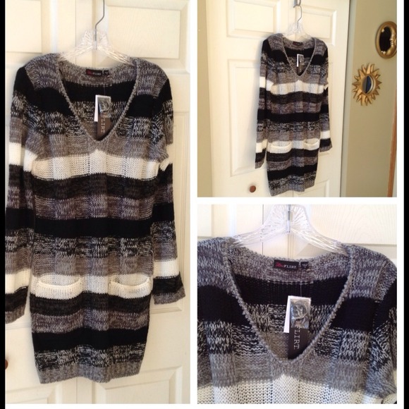 Ultra Flirt Dresses & Skirts - Black/Gray/ivory Multi Sweater Dress 4 Ultra Flirt Dresses & Skirts - Black/Gray/ivory Multi Sweater Dress 4