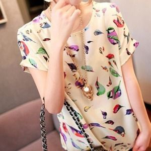  BUNDLED Colorful Birds Chiffon Top BUNDLED Colorful Birds Chiffon Top