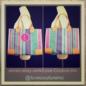 TORY BURCH Strip Ella Tote PVC Tribe Violet Baja TORY BURCH Strip Ella Tote PVC Tribe Violet Baja