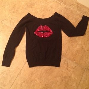 Cute forever 21 sweater with red jeweled lips Cute forever 21 sweater with red jeweled lips