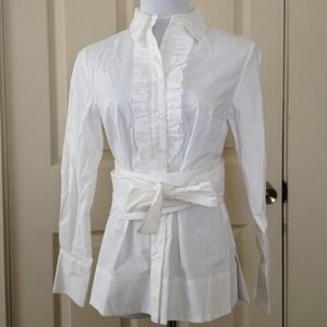 mark. Tops - Button Down Ruffle Front Shirt with Wide Belt mark. Tops - Button Down Ruffle Front Shirt with Wide Belt