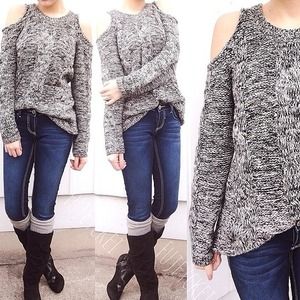 Black and white knit off the shoulder sweater Black and white knit off the shoulder sweater
