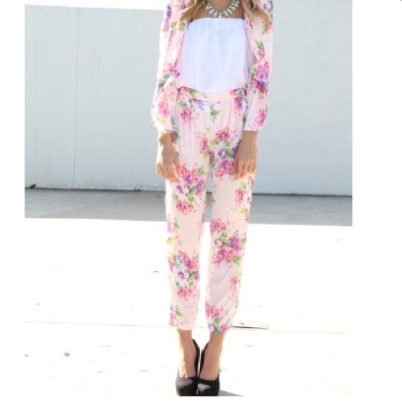 Pants - Pink floral sabo skirt pants 4 Pants - Pink floral sabo skirt pants 4