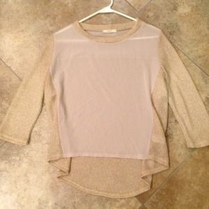 Sheer chiffon and knit metallic high low top Sheer chiffon and knit metallic high low top