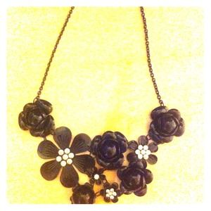 Black flower statement necklace. Black flower statement necklace.