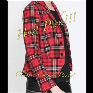 ļļHost PickļļZara Red Tartan Plaid Blazer Med ļļHost PickļļZara Red Tartan Plaid Blazer Med