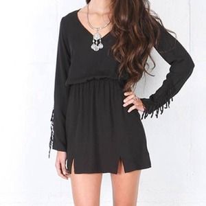 For Love & Lemons Dresses & Skirts - Black long sleeve fringe Navajo mini dress For Love & Lemons Dresses & Skirts - Black long sleeve fringe Navajo mini dress