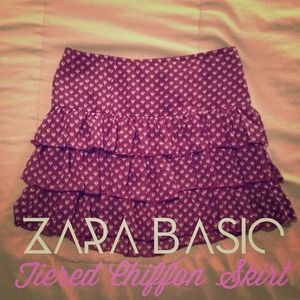 Zara Basic Tiered Ruffle Chiffon Skirt Zara Basic Tiered Ruffle Chiffon Skirt