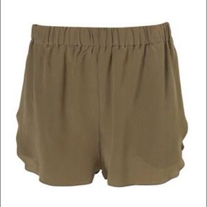 TopShop Boutique Khaki Silk Wrap Side Runner Short TopShop Boutique Khaki Silk Wrap Side Runner Short